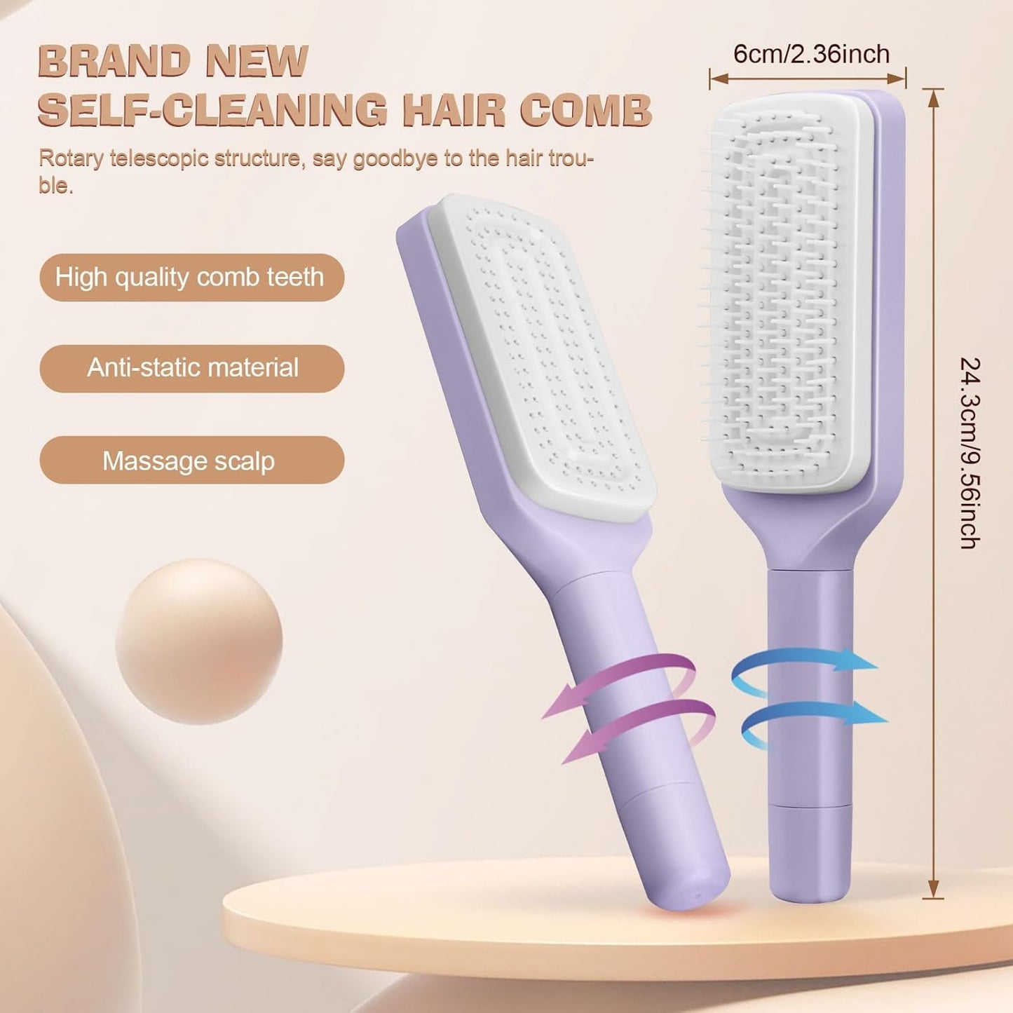4-in-1 Self-Cleaning Detangling Hairbrush.