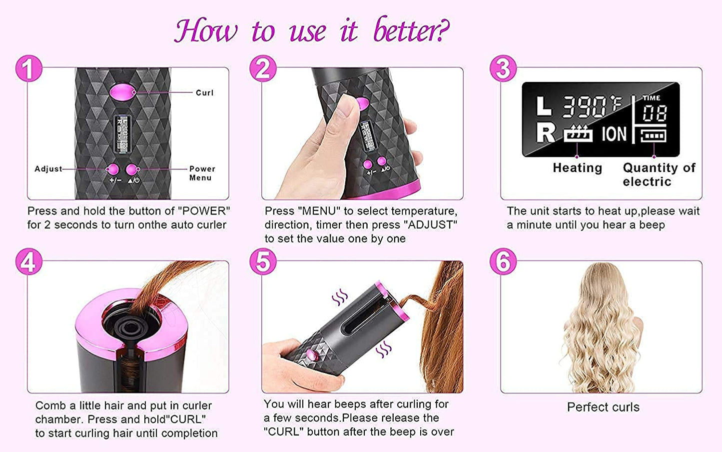 Cordless Automatic Hair Curler with LCD Display.
