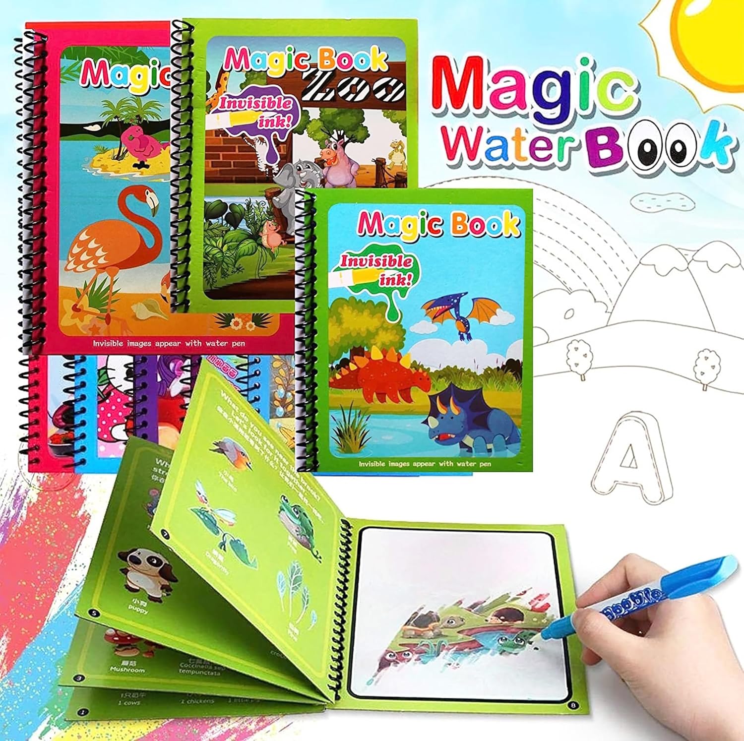 Magic Water Colouring Books (4 books + 4 Pens).