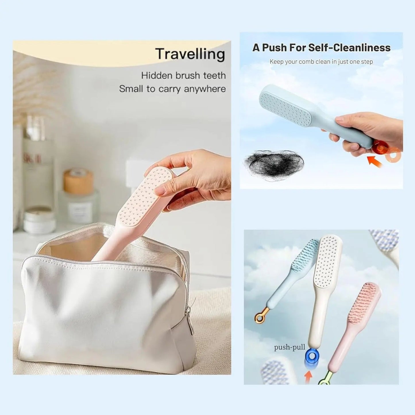 Self-Cleaning Hair Brush.