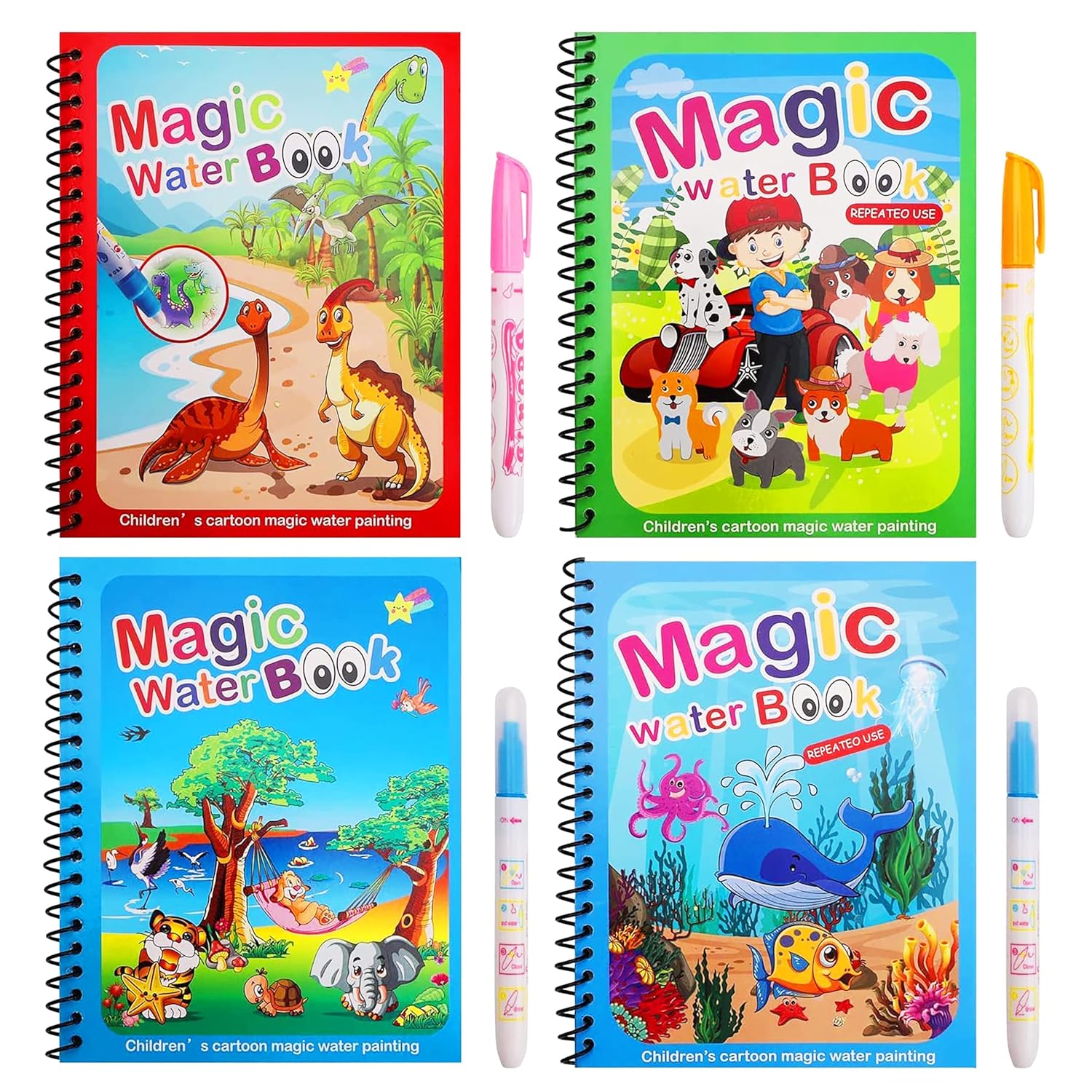 Magic Water Colouring Books (4 books + 4 Pens) - Shoparc